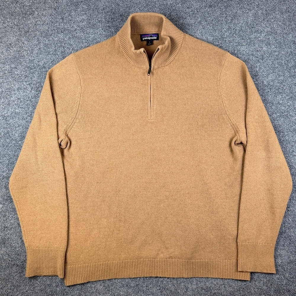 Patagonia Recycled Cashmere 1/4 Zip Sweater Mens L Brown Pullover Knit 50600 - Picture 1 of 11
